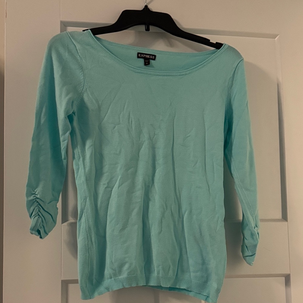 Express Women's Light Blue Long Sleeve Top